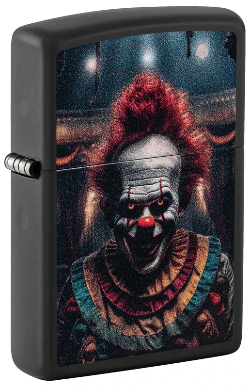 Zippo - Windproof Lighter, Creepy Clown Design, Matt Black, Colour Image, Refillable, Reusable, Windproof Design, Gift Box, Made in the USA