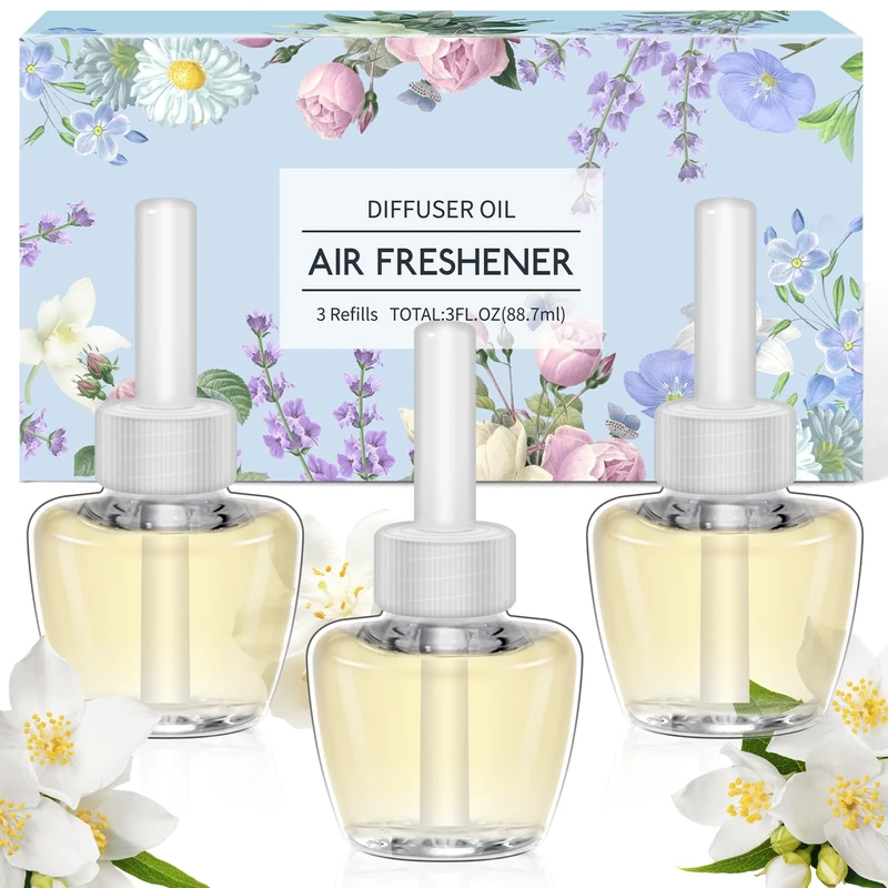 SCENTORINI Plug In Air Fresheners Refills, Suitable for Air Wick & Glade, Jasmine Fragrance, Plug In Electrical Air Freshener Refills, 3 Packs