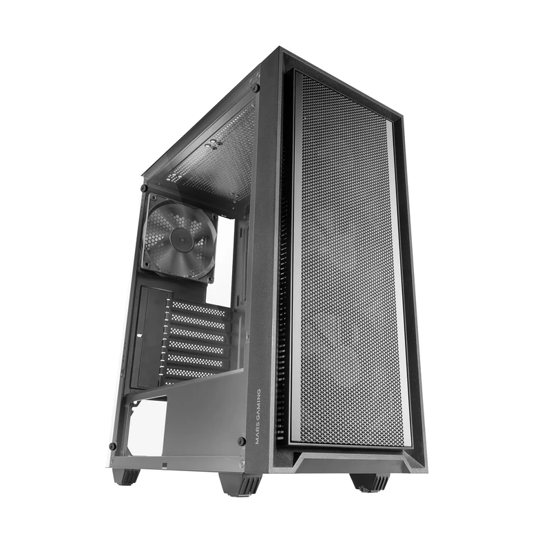 Mars Gaming MC-PMAX, Professional ATX Case, 4x 120mm FDB Fans, Mesh Front Panel, Tempered Glass Side Window, Dual-Chamber Design, Liquid Cooling Support, Black