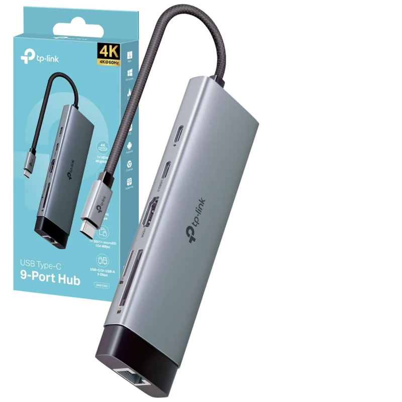 TP-Link UH9120C 9 in 1 USB C Hub, USB C to HDMI Docking Station, 4K HDMI Adapter, 3 USB-A Data Ports Dock, 100W Power, SD, USB C 3.0 Multiport Adapter, Aluminum USB Type C Splitter for PC/Xbox - Image 1