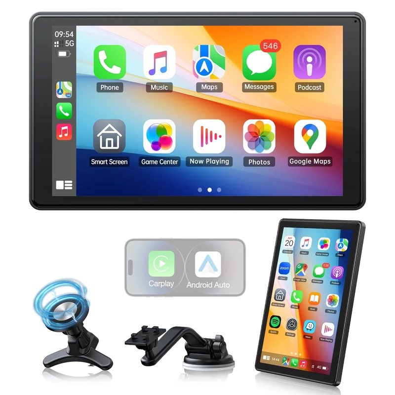 HOTPEAK 8 inches Carplay Screen for Car with Wireless Carplay Android Auto, Portable Carplay for Apple with Live Navigation, Super Link, Voice Control, Magnet Mount, Horizontal and Vertical Screen,OTA
