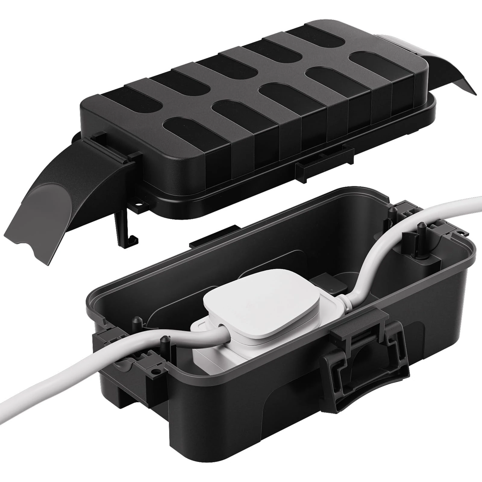 RESTMO IP55 Weatherproof Outdoor Electrical Box (Inner Size 15 × 8.1 × 4.5 cm), Waterproof Extension Lead Cover for Plug Connections, Safe Power Protector for Halloween & Christmas Decorations, Black