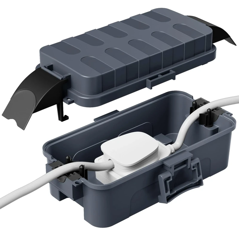 RESTMO Weatherproof Electrical Box (Inner 15 × 8.1 × 4.5cm), IP55 Waterproof Extension Cord Cover for Plug, Halloween or Christmas Holiday Decorations, Weatherproof Connection Box, Grey
