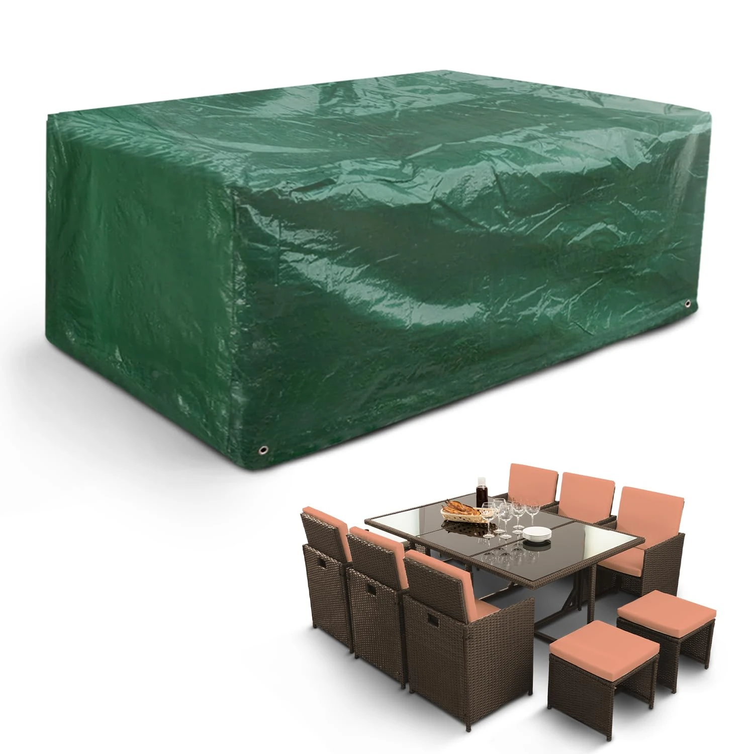 KEPLIN Garden Chair Cover, Outdoor Patio Chair Waterproof Cover for Storage, Heavy Duty, All Weather Green Polyethylene Furniture shield with UV Protection 107×68×61cm (180x120x70cm)