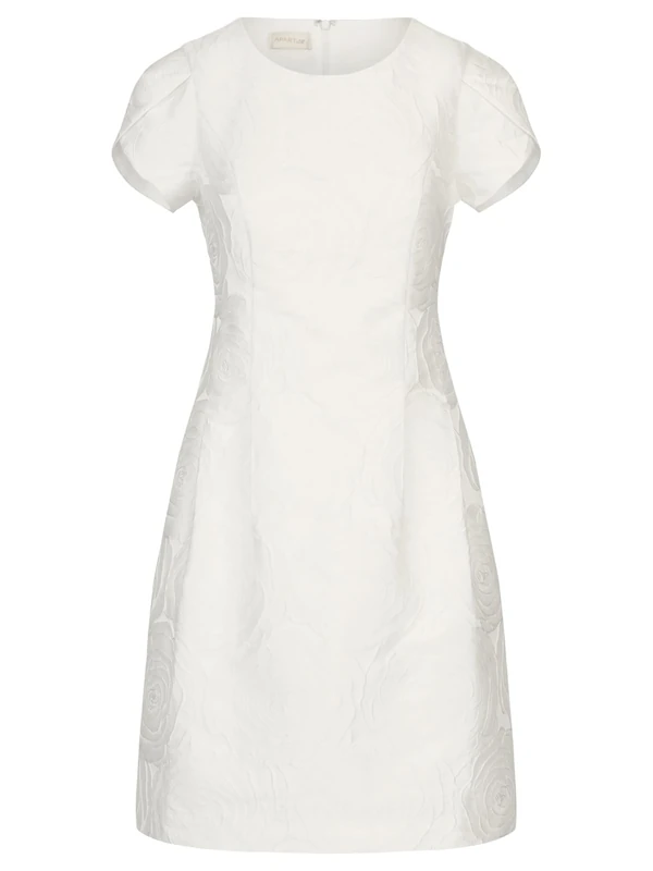 APART Fashion Women's Apart Kurzes Jacquardkleid aus Mattschimmerndem Dress, Cream, 14