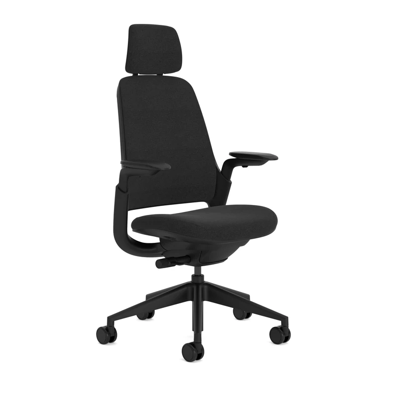 Steelcase Series 1 Upholstered Ergonomic Office Chair With LiveBack Lumbar Support, 4D Armests, Adjustable Headrest Black; Made in Europe