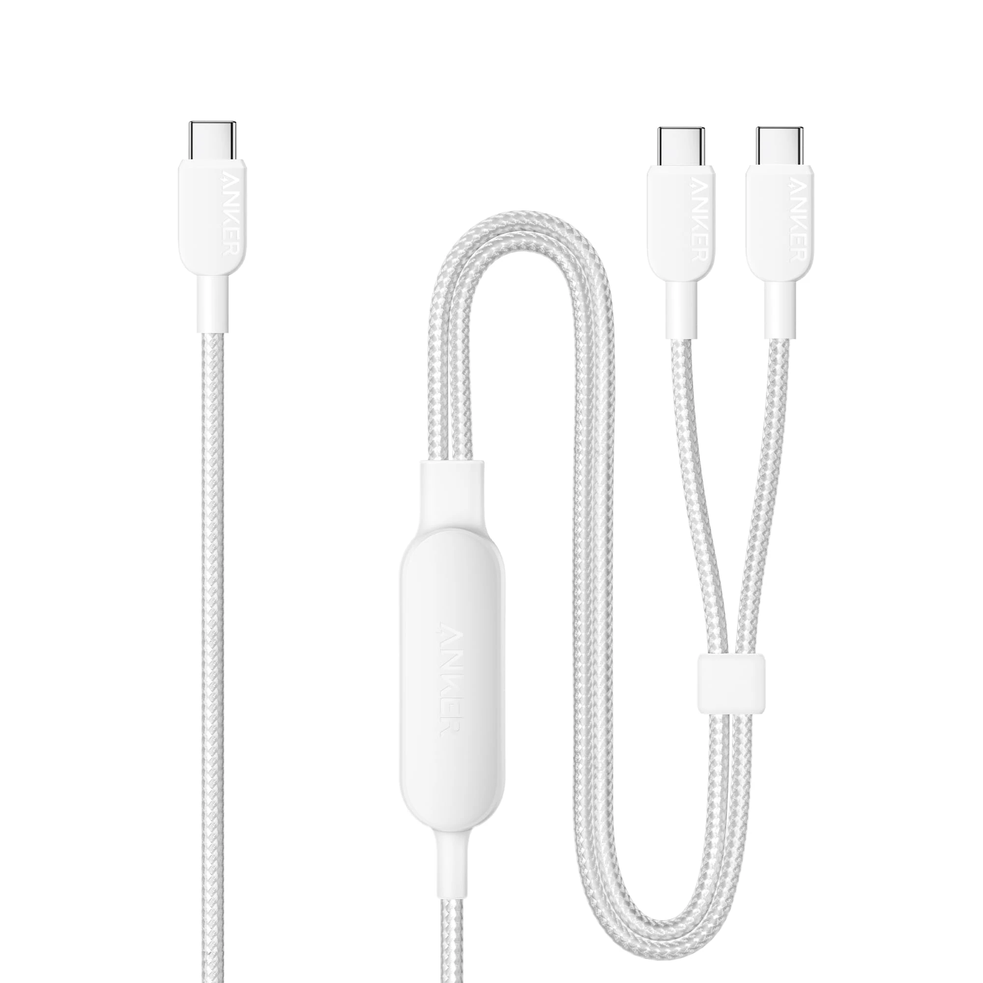 Anker USB C Cable, 6 ft 2-in-1 Type C Cable, 140W Max Fast Charging for iPhone 17/16/15, iPad Pro, Samsung Galaxy, MacBook Pro,and More(USB 2.0, Braided, White)