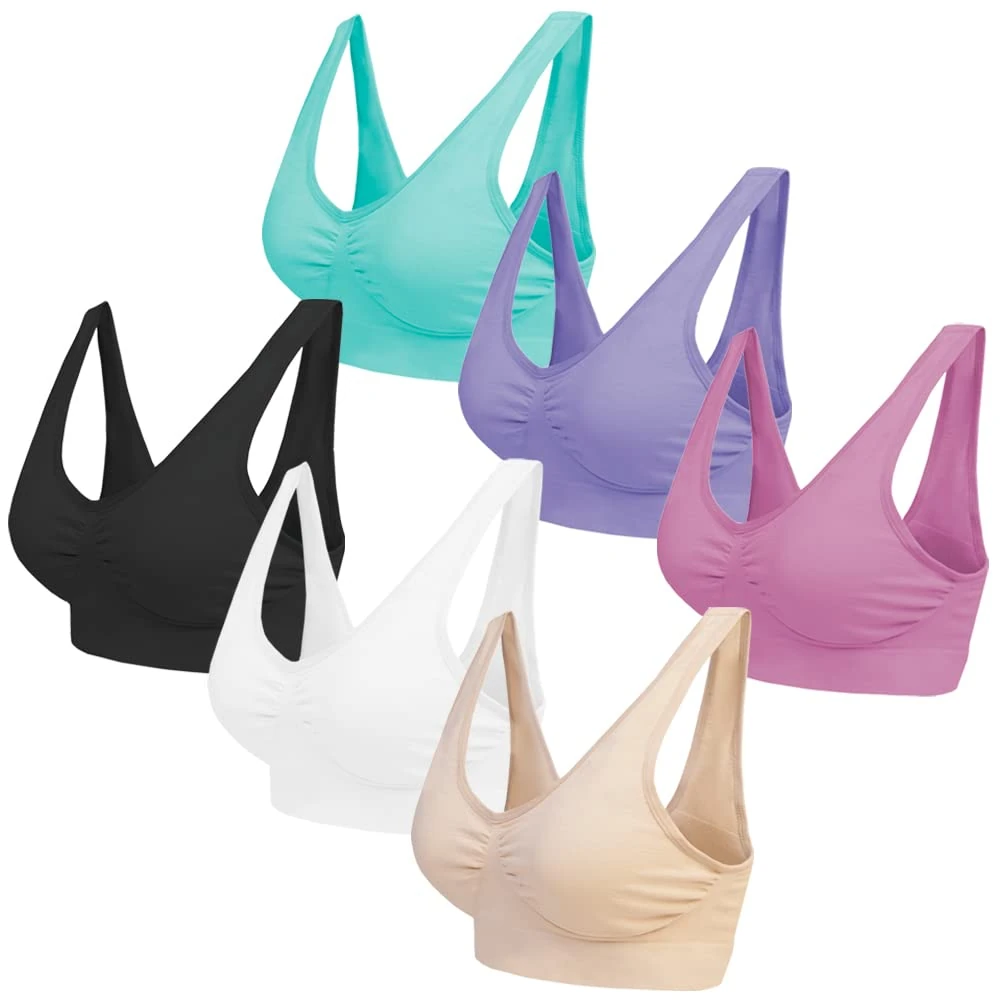 Blu Apparel Multipack Seamless Comfort Bras Sleep Bras Sizes 8-24 Not Padded Wireless (UK, Alpha, 6XL, Regular, Regular, Black/White/Nude/Aqua/Pink/Lilac 6 Pack)