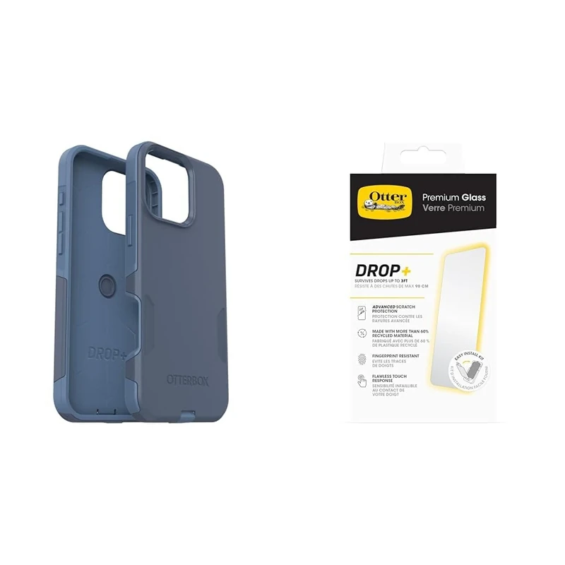 OtterBox Bundle Commuter Series MagSafe Case for iPhone 16 Pro Max, Shockproof, Drop proof, Rugged, Protective Case, Blue & Premium Glass Screen Protector