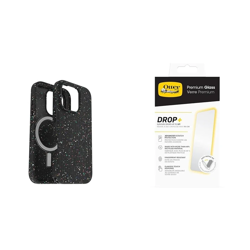 OtterBox Bundle Symmetry Series Core for MagSafe Case for iPhone 16 Pro, Shockproof, Drop Proof, Ultra-Slim, Protective Case, Black & Premium Glass Screen Protector