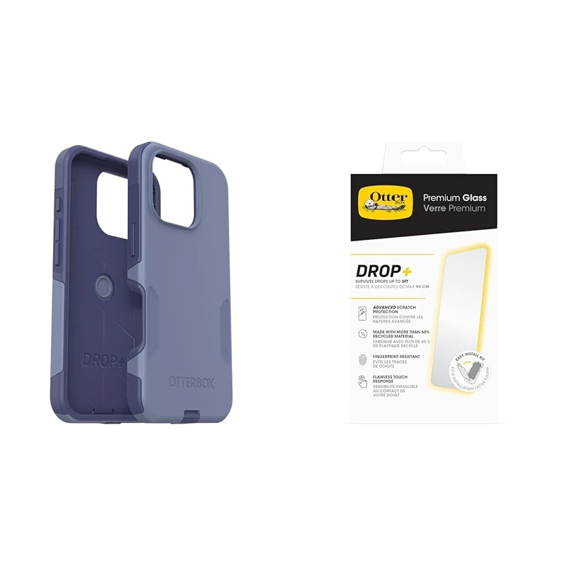 OtterBox Bundle Commuter Series MagSafe Case for iPhone 16 Pro, Shockproof, Drop proof, Rugged, Protective Case, Purple & Premium Glass Screen Protector