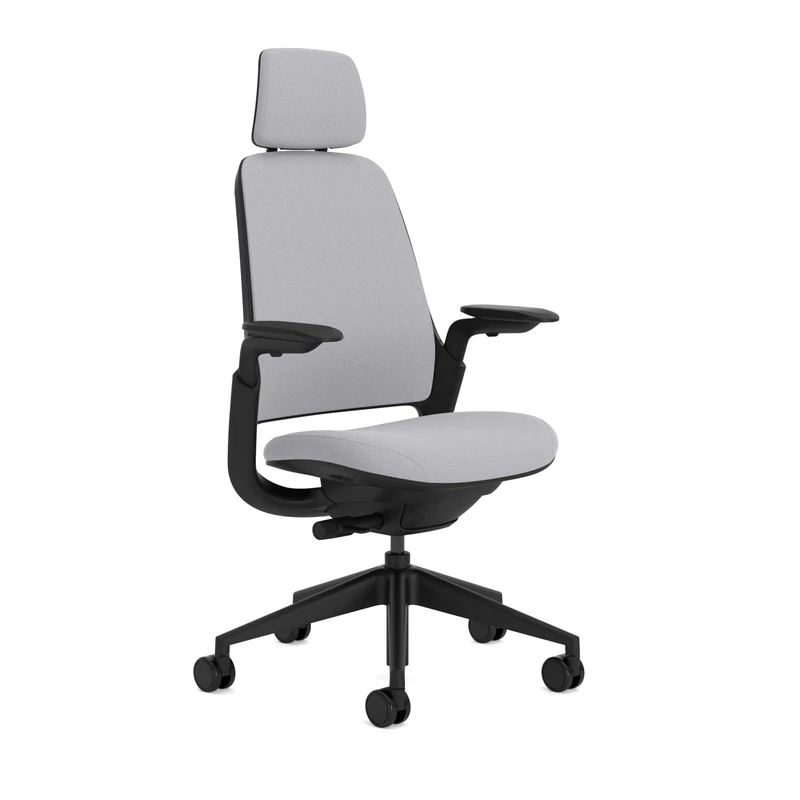 Steelcase Series 1 Upholstered Ergonomic Office Chair With LiveBack Lumbar Support, 4D Armests, Adjustable Headrest Grey, Made in Europe