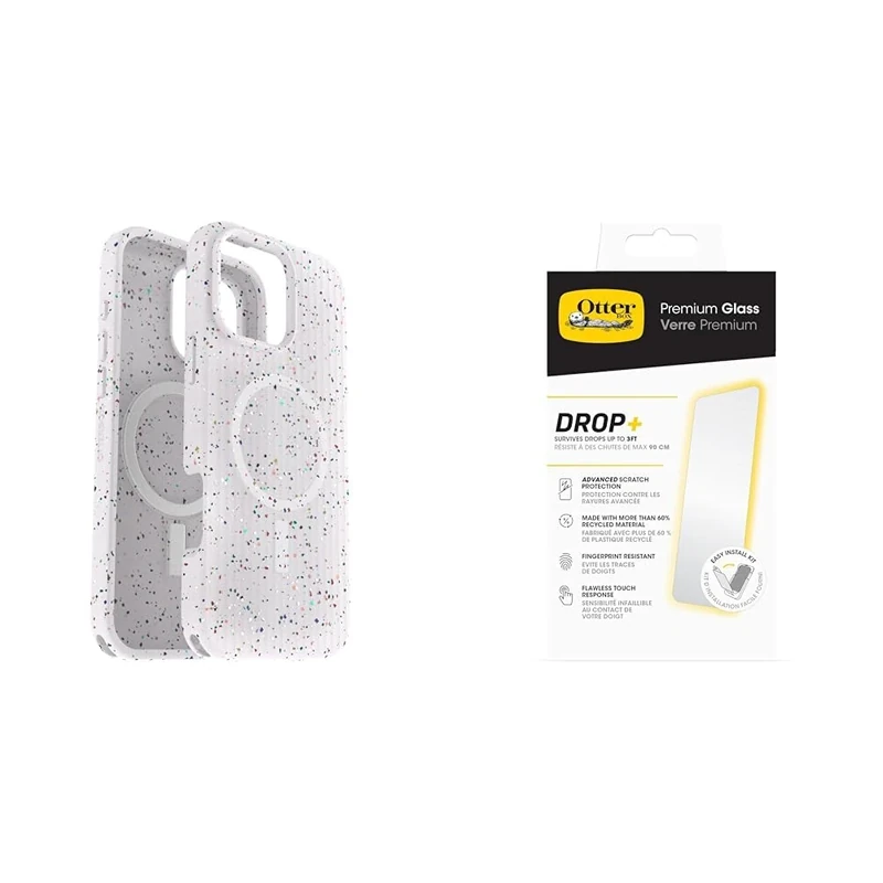 OtterBox Bundle Symmetry Series Core for MagSafe Case for iPhone 16 Pro Max, Shockproof, Drop Proof, Ultra-Slim, Protective Case, White & Premium Glass Screen Protector