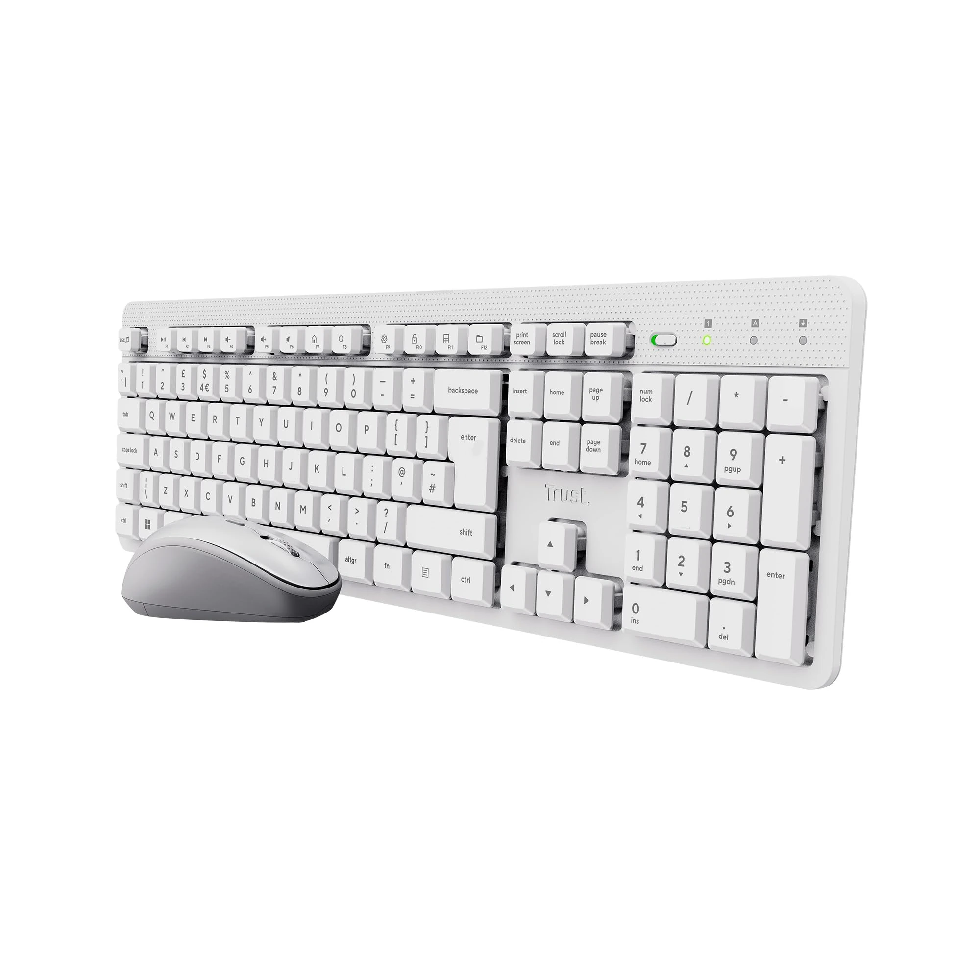 Trust Ody II Silent Wireless Keyboard and Mouse Set QWERTY UK Layout, Floating Low Profile Keys, One USB Receiver, Spill-Resistant, Ambidextrous Mouse, Quiet Combo for PC Laptop Mac, White
