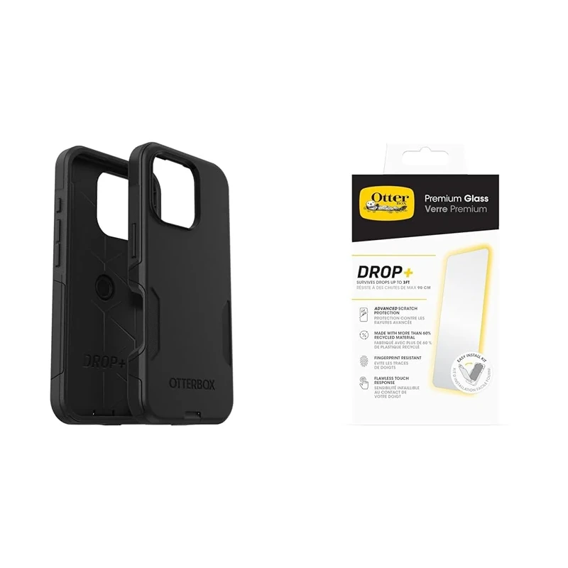 OtterBox Bundle Commuter Series MagSafe Case for iPhone 16 Pro, Shockproof, Drop proof, Rugged, Protective Case, Black & Premium Glass Screen Protector