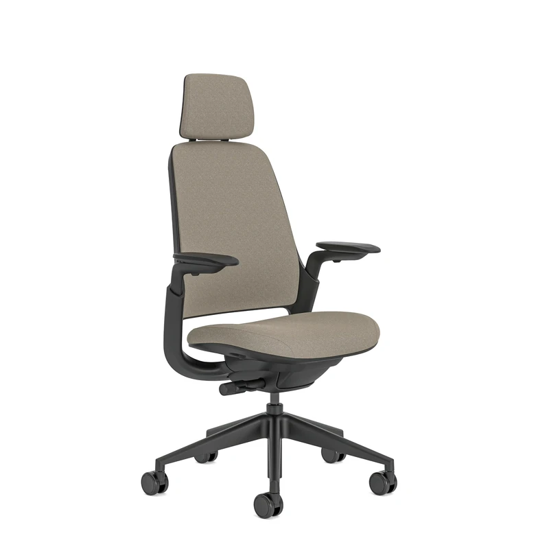 Steelcase Series 1 Upholstered Ergonomic Office Chair With LiveBack Lumbar Support, 4D Armests, Adjustable Headrest Beige; Made in Europe