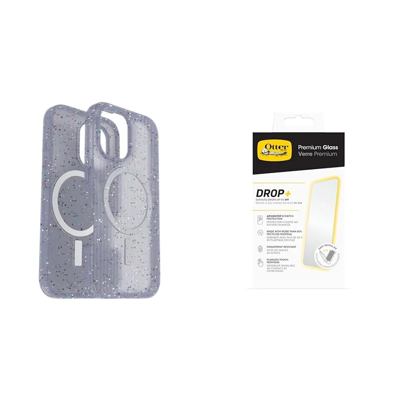 OtterBox Bundle Symmetry Series Core for MagSafe Case for iPhone 16, Shockproof, Drop Proof, Ultra-Slim, Protective Case, Blue & Premium Glass Screen Protector