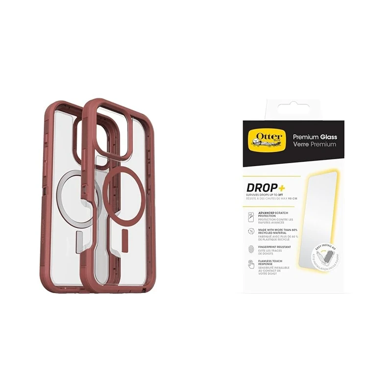 OtterBox Bundle Defender Series XT MagSafe Case for iPhone 16 Pro Max, Shockproof, Drop proof, Ultra-Rugged, Protective Case, Clear/Brown & Premium Glass Screen Protector