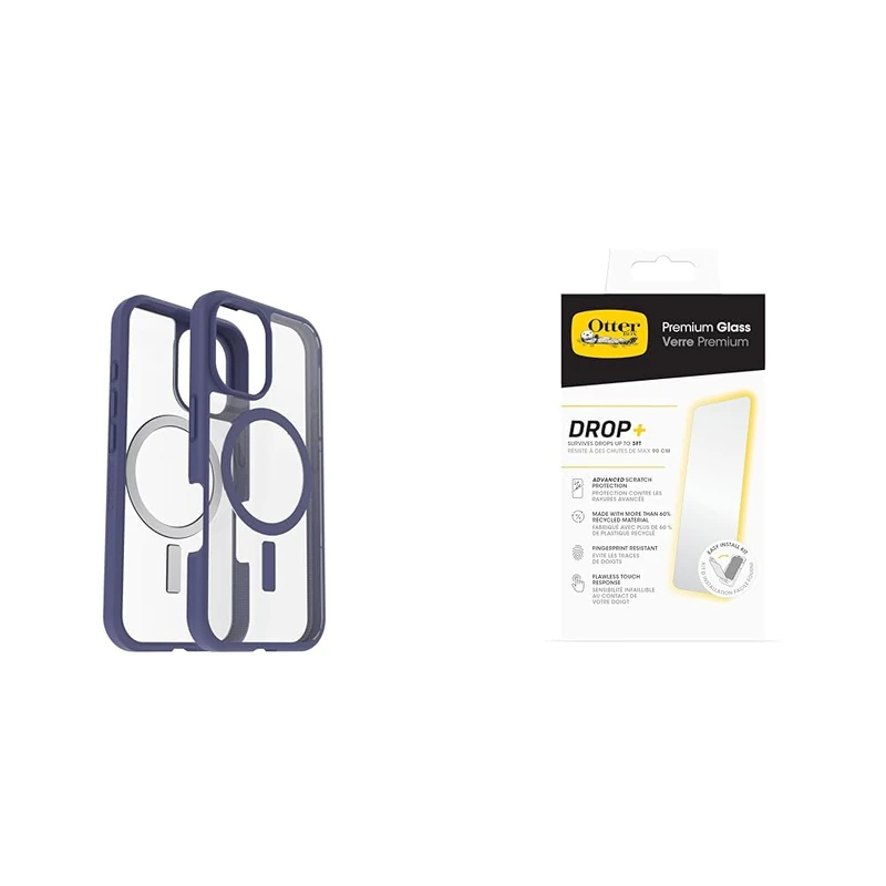 OtterBox Bundle Sleek Series MagSafe Case for iPhone 16, Shockproof, Drop proof, Ultra-Slim, Protective Thin Case, Clear/Purple, Non-Retail Packaging & Premium Glass Screen Protector