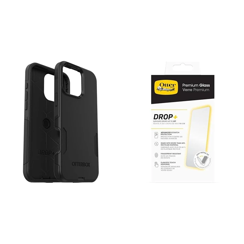 OtterBox Bundle Commuter Series MagSafe Case for iPhone 16 Pro Max, Shockproof, Drop proof, Rugged, Protective Case, Black & Premium Glass Screen Protector