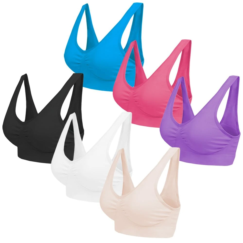 Blu Apparel Multipack Seamless Comfort Bras Sleep Bras Sizes 8-24 Not Padded Wireless (UK, Alpha, 6XL, Regular, Regular, Black/White/Nude/Purple/Ruby/Blue 6 Pack)