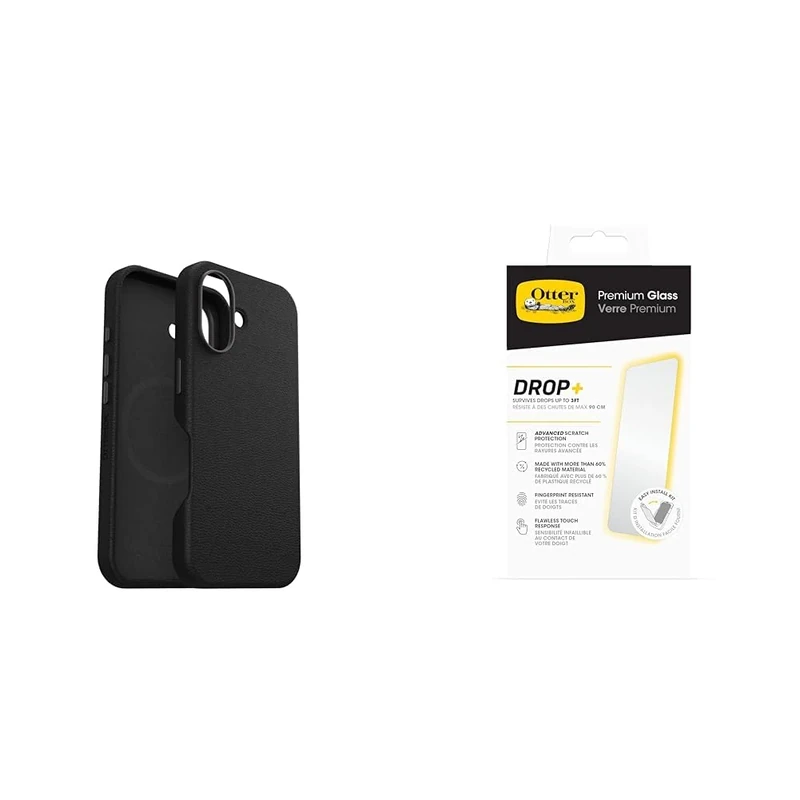 OtterBox Bundle Symmetry Series Cactus Leather MagSafe Case for iPhone 16, Shockproof, Drop proof, Protective Thin Case, Brown & Premium Glass Screen Protector