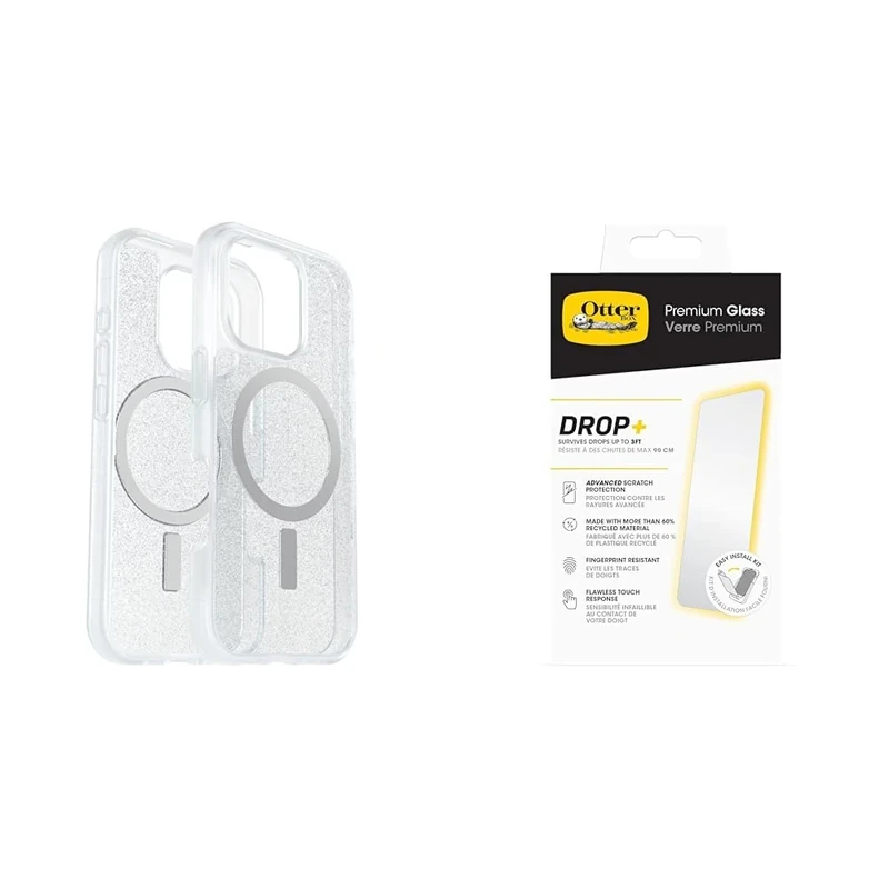OtterBox Bundle Sleek Series MagSafe Case for iPhone 16 Pro, Shockproof, Drop proof, Ultra-Slim, Protective Thin Case, Stardust, Non-Retail Packaging & Premium Glass Screen Protector