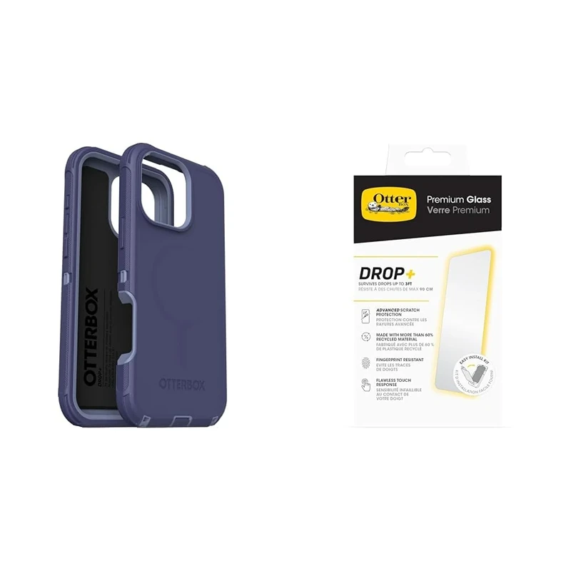 OtterBox Bundle Defender Series MagSafe Case for iPhone 16 Pro Max, Shockproof, Drop Proof, Ultra-Rugged, Protective Case, Purple & Premium Glass Screen Protector