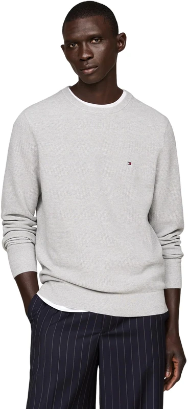 Tommy Hilfiger Men’s Regular Fit Essential Structure Crew Neck Jumper, Grey (Light Grey Heather), S