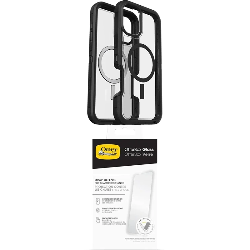 OtterBox Defender Series XT MagSafe Case for iPhone 16 Plus, Shockproof, Drop proof, Ultra-Rugged, Protective Case, Clear/Black, Non-Retail Packaging and Screen Protector