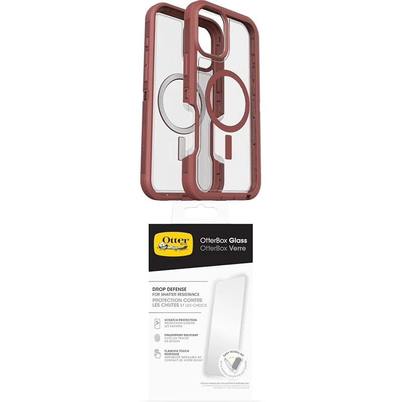 OtterBox Defender Series XT MagSafe Case for iPhone 16 Plus, Shockproof, Drop proof, Ultra-Rugged, Protective Case, 7x Tested to Military Standard, Clear/Brown and Screen Protector