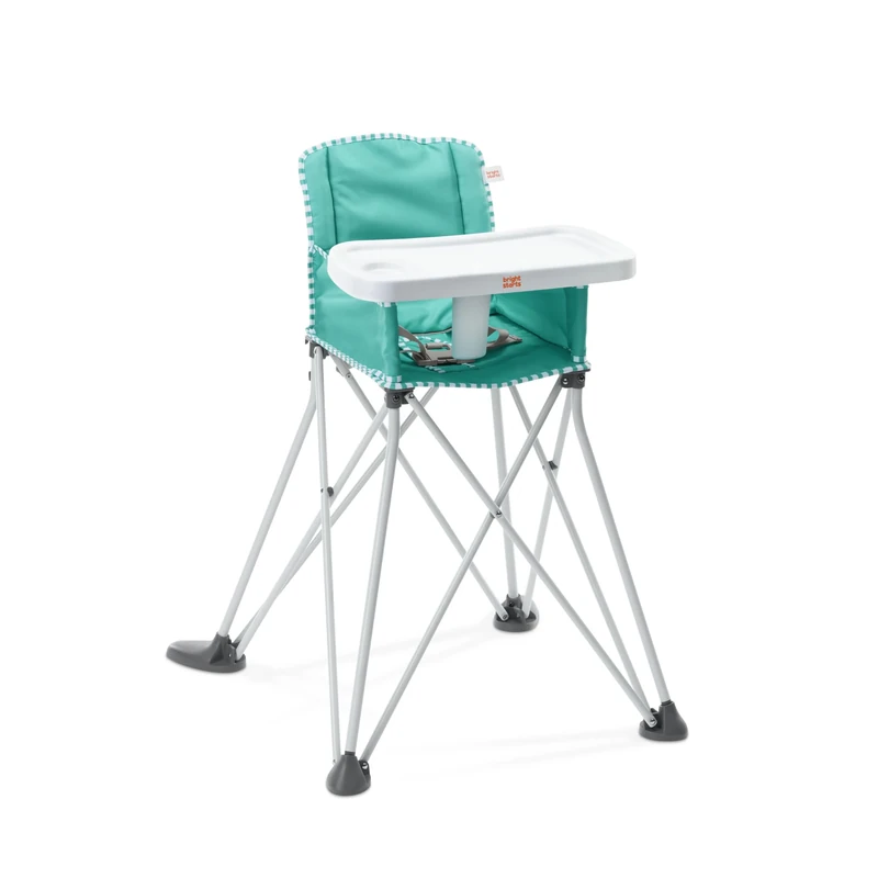 Bright Starts Pop 'N Dine Portable High Chair, Indoor/Outdoor, Dining Tray, Easy to Fold, Unisex, Teal, 6 Months +