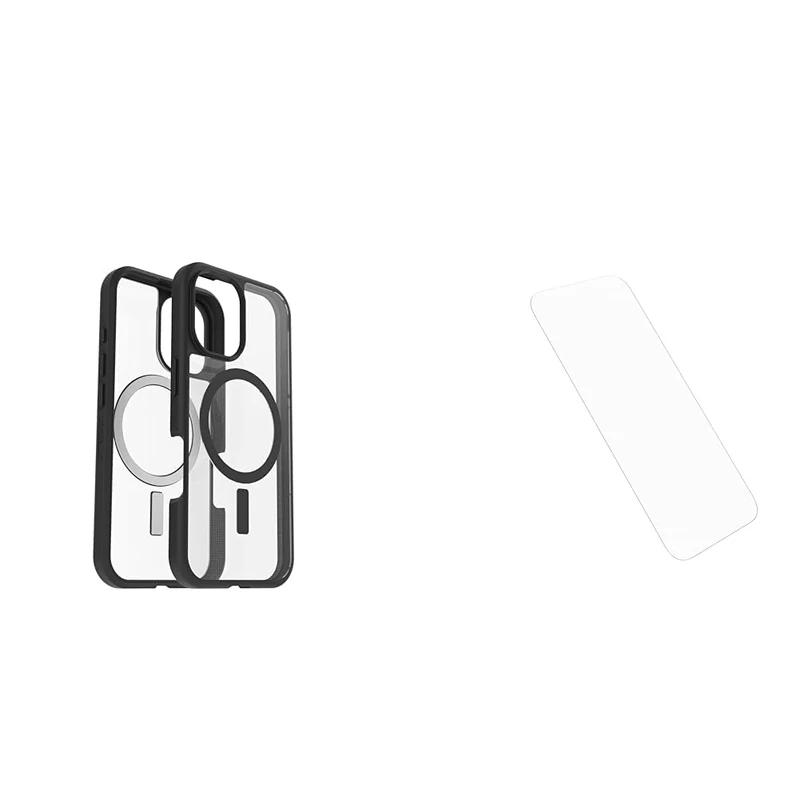 OtterBox Sleek Series MagSafe Case for iPhone 16, Shockproof, Drop proof, Ultra-Slim, Protective Thin Case, Tested to Military Standard, Clear/Black, Non-Retail Packaging and Screen Protector