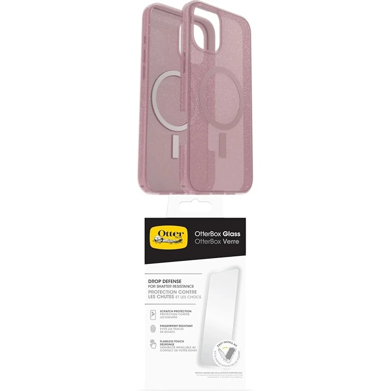 OtterBox Symmetry Series Clear MagSafe Case for iPhone 16 Plus, Shockproof, Drop proof, Protective Thin Case, 3x Tested to Military Standard, Clear/Pink and Screen Protector