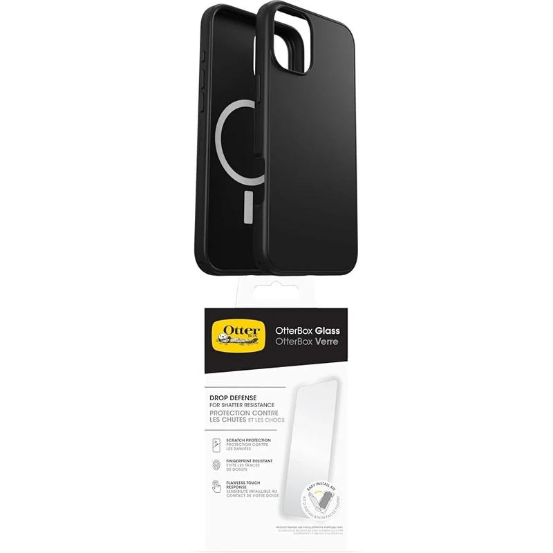 OtterBox Symmetry Series MagSafe Case for iPhone 16 Plus, Shockproof, Drop proof, Protective Thin Case, 3x Tested to Military Standard, Black and Screen Protector