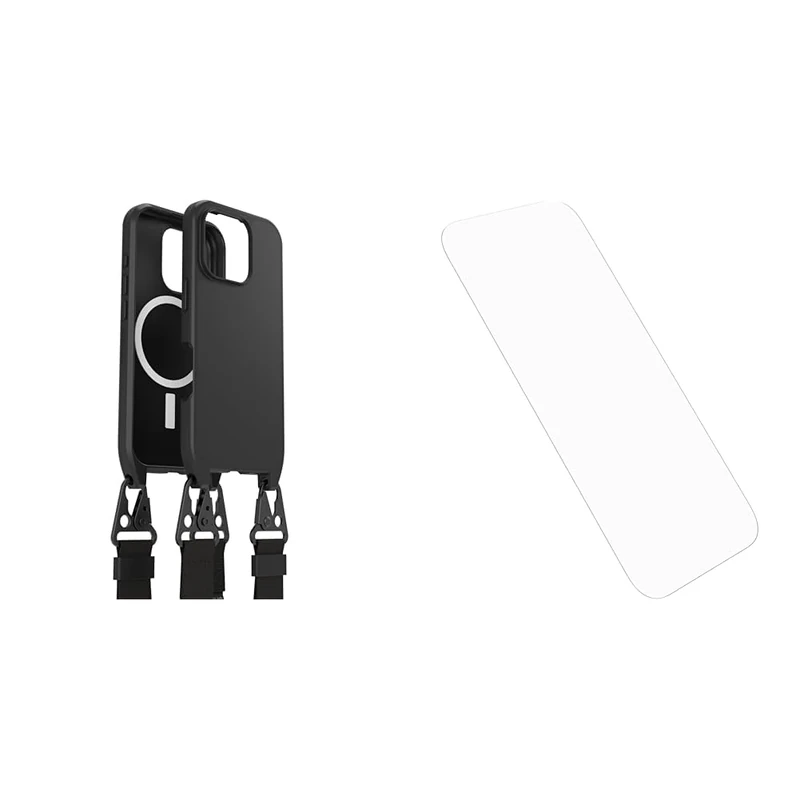 OtterBox React Series Lanyard MagSafe Case for iPhone 16 Pro, Ultra-Slim, Protective Case with Adjustable and Detachable Lanyard Strap, Black, Non-Retail Packaging and Screen Protector