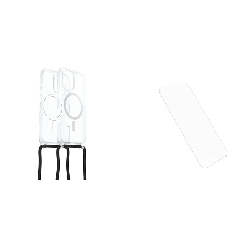 OtterBox React Series Necklace MagSafe Case for iPhone 16, Ultra-Slim, Protective Case with Adjustable and Detachable Necklace Strap, Clear, Non-Retail Packaging and Screen Protector