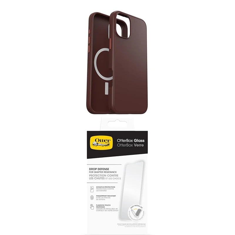 OtterBox Symmetry Series MagSafe Case for iPhone 16 Plus, Shockproof, Drop proof, Protective Thin Case, 3x Tested to Military Standard, Brown and Screen Protector