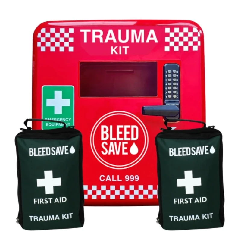 BLEEDSAVE Trauma Kit Cabinet with 2 x Pact Public Access Trauma Kits 465 x 435 x 240mm Lockable