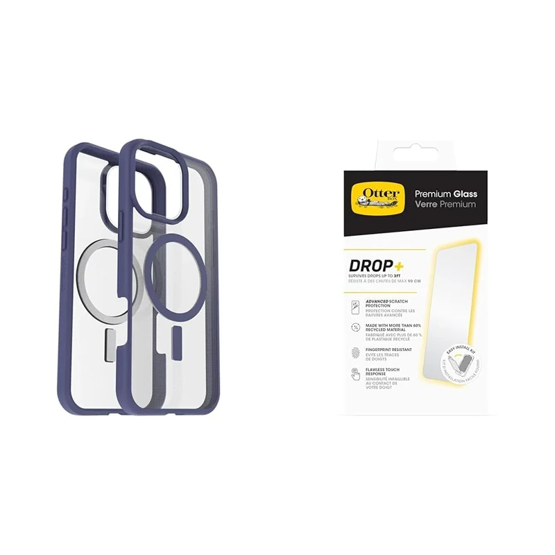 OtterBox Sleek Series MagSafe Case for iPhone 16 Pro Max, Shockproof, Drop proof, Ultra-Slim, Protective Thin Case, Clear/Purple, Non-Retail Packaging and Screen Protector