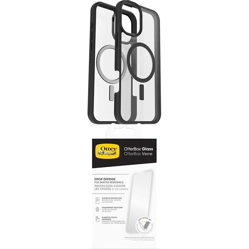 OtterBox Sleek Series MagSafe Case for iPhone 16 Plus, Shockproof, Drop proof, Ultra-Slim, Protective Thin Case, Tested to Military Standard, Clear/Black, Non-Retail Packaging and Screen Protector