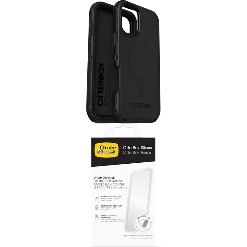 OtterBox Defender Series MagSafe Case for iPhone 16 Plus, Shockproof, Drop Proof, Ultra-Rugged, Protective Case, 7x Tested to Military Standard, Black, Non-Retail Packaging and Screen Protector