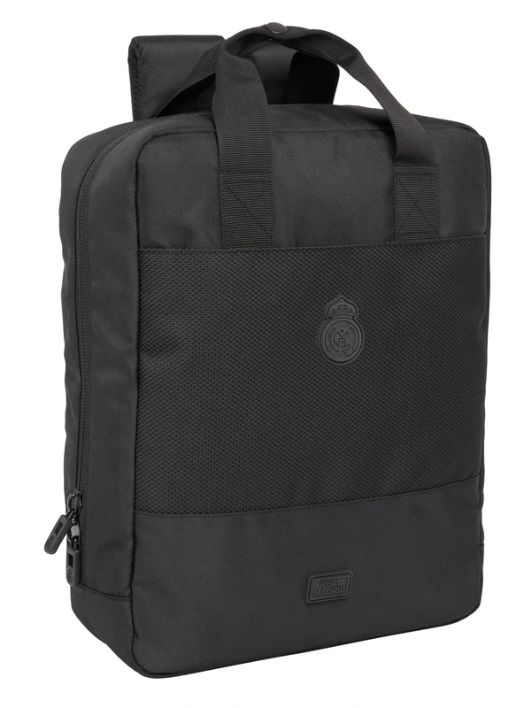 Real Madrid Premium – Laptop Backpack 13.3 Inch and USB with Flap, Ideal for Young People of Different Ages, Comfortable and Versatile, Quality and Resistance, 29 x 11 x 39 cm, Black, Black/White,