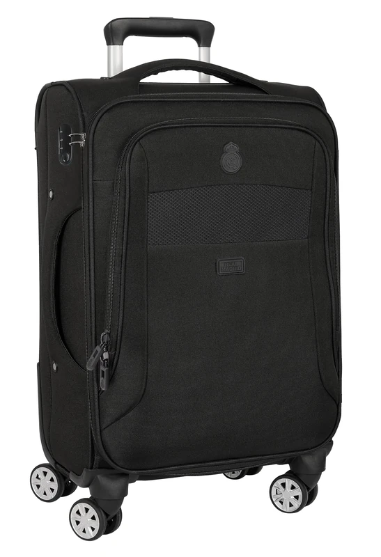 Safta Real Madrid Premium Soft Cabin Trolley 20 Inches, Suitcase with Wheels, Security Lock, Lightweight Suitcase, 35 x 20 x 51 cm, Black, Black/White, Estándar, Casual - Image 1