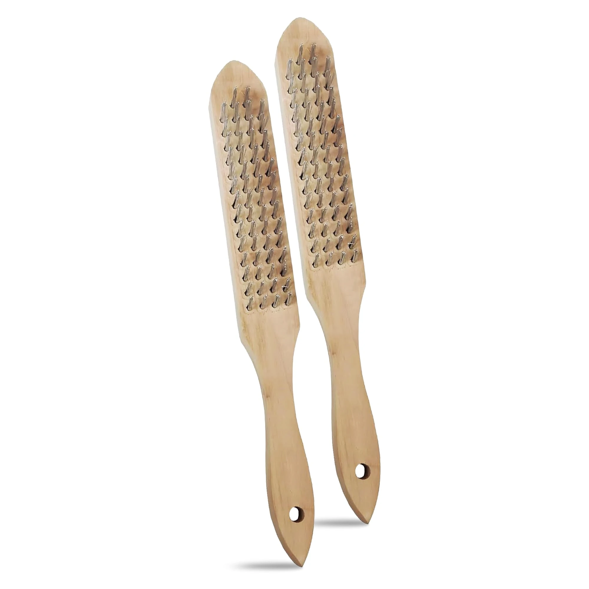 G4GADGET Wooden Wire Brush Set of 2 – 4 Row Steel Bristles for Rust Removal, Paint Cleaning, and Surface Pre-Treatment – Ideal for Metal, Wood, Stone & More