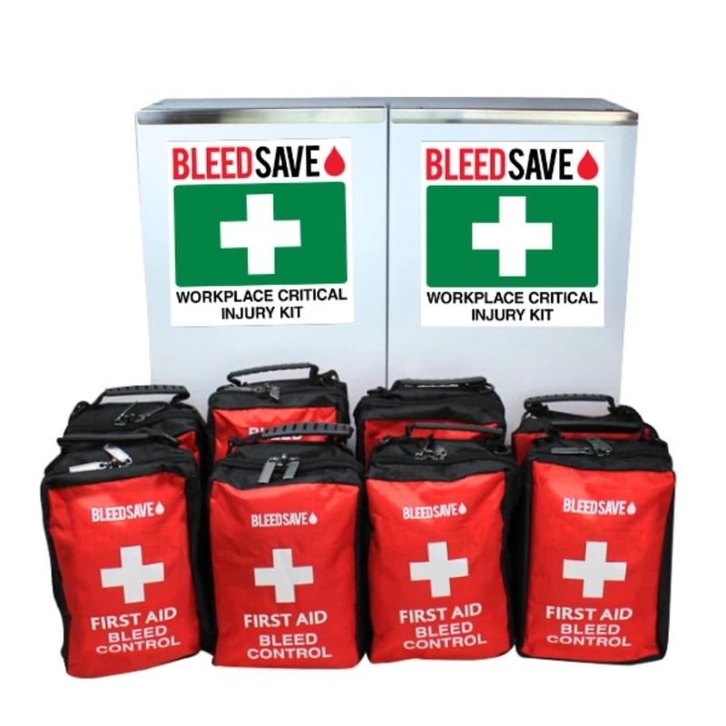 BLEEDSAVE Workplace Critical Injury Kit Cabinet with 8 x Critical Injury Kits