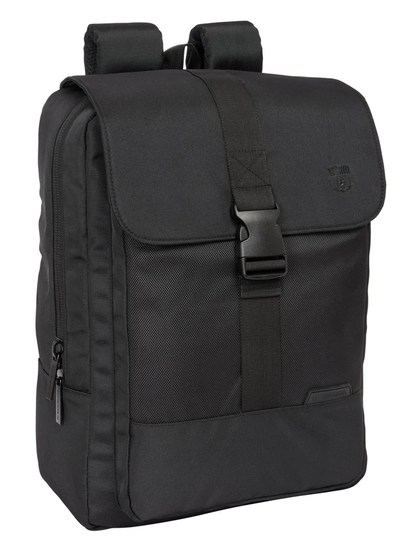 F.C. BARCELONA PREMIUM – Laptop Backpack 13.3 Inch and USB with Flap, Ideal for Young People of Different Ages, Comfortable and Versatile, Quality and Resistance, 29 x 12 x 39 cm, Black, Black/White,