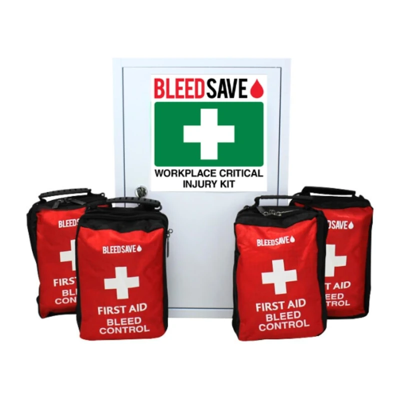 BLEEDSAVE Workplace Critical Injury Kit Cabinet with 4 x Critical Injury Kits