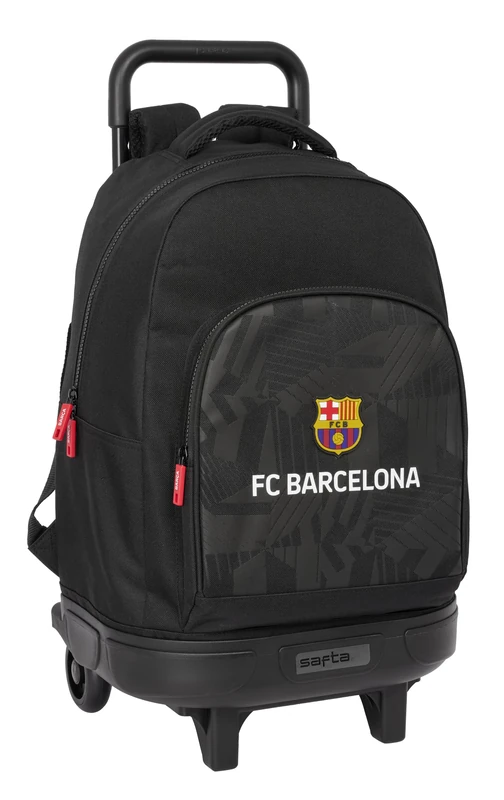 Safta F.C. BARCELONA BLACK – Large Backpack with Wheels, Compact, Removable, Ideal for Children of Different Ages, Comfortable and Versatile, Quality and Resistance, 33 x 22 x 45 cm, Black