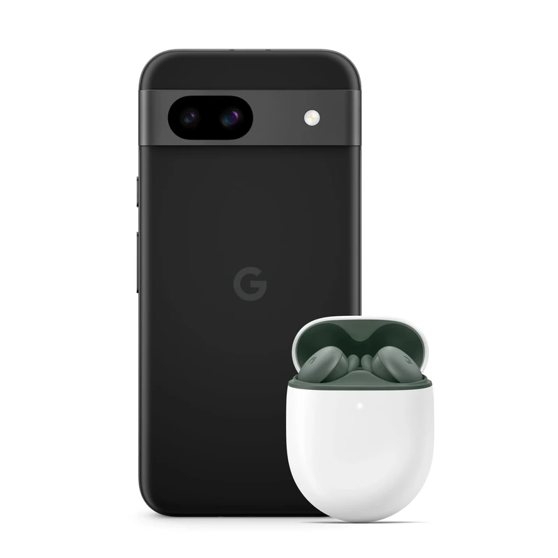 Google Pixel 8a – Unlocked Android Smartphone with Advanced Camera, 24-Hour Battery and Powerful Security – Obsidian, 128GB + Pixel Buds A-Series – Wireless Earbuds, Dark Olive